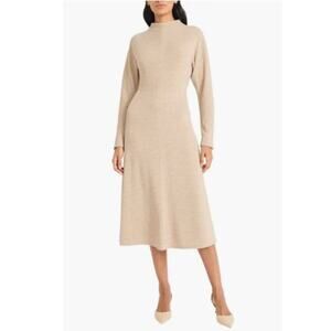 Maggy London Women's Funnel Neck Long Sleeve Knit Dress Back Zip Beige Size 8